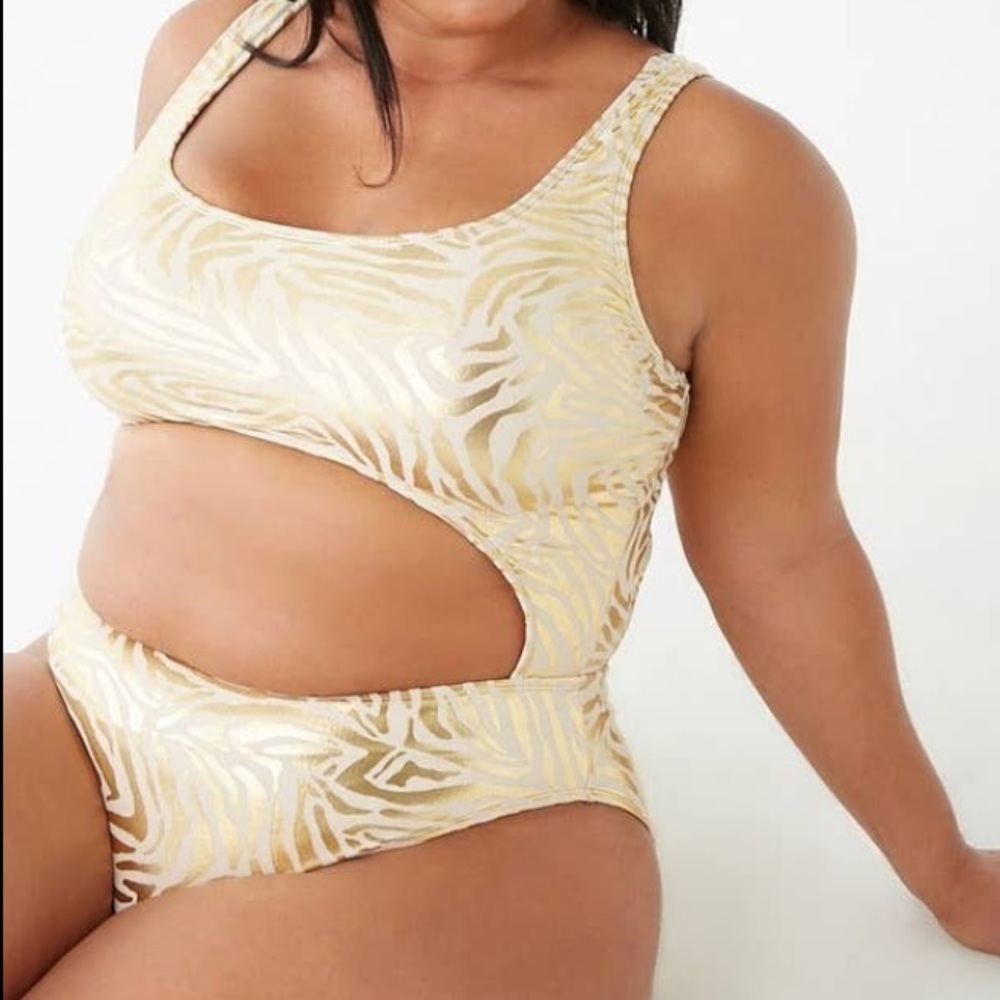 Cream Gold Leopard Cut Out Forever 21 Swimsuit
